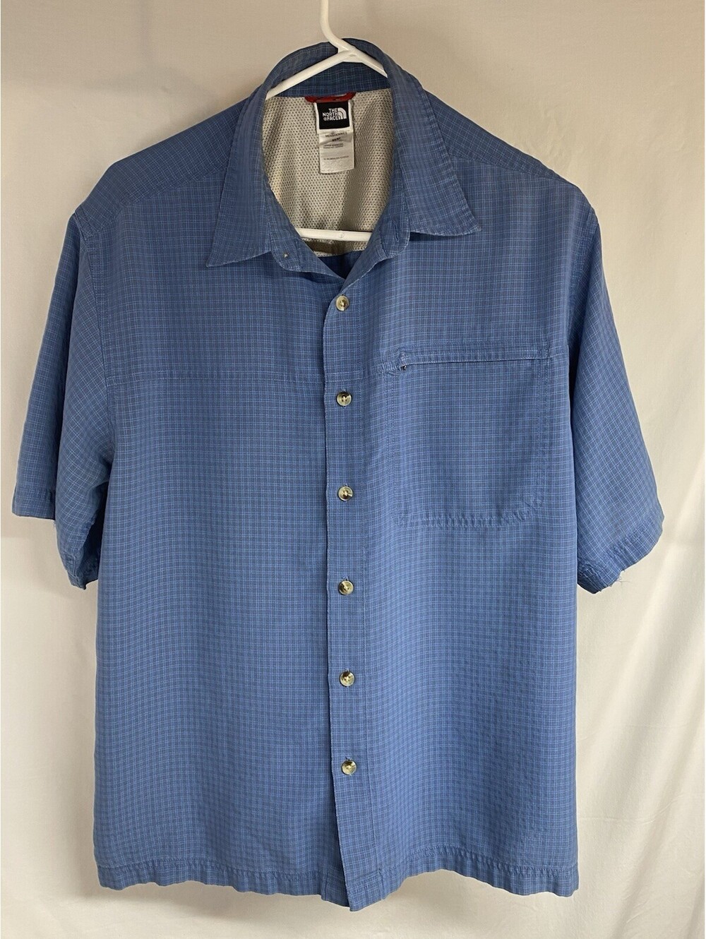 The North Face Shirt Men Medium Blue Plaid Short Sleeve Button Front Pocket